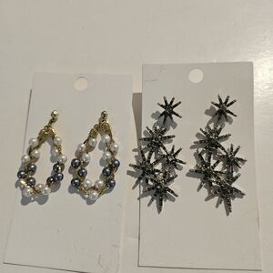 Elegant faux Pearl and Starburst Earrings Set